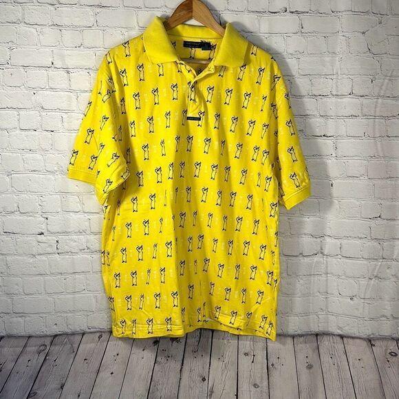 CHIPSHOT Golf All Over Print Golf Polo Short Sleeve Shirt Men's Large Yellow - Picture 1 of 8